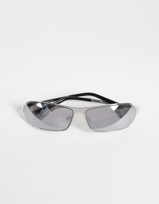 ASOS DESIGN wrap metal frame sunglasses in silver with mirrored lens, 3 of 3