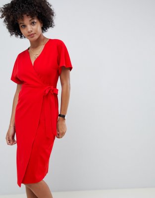 asos design wrap midi dress