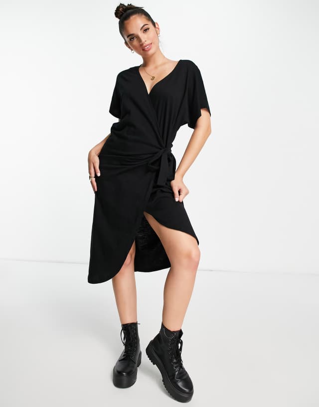 ASOS DESIGN wrap midi dress in black