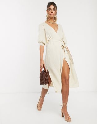 ribbed wrap midi dress