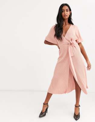 knit wrap midi dress