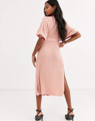 knit wrap midi dress