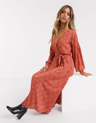 red ditsy wrap dress