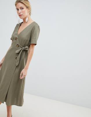 linen wrap dress midi