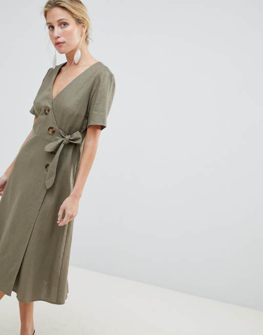 ASOS DESIGN wrap midi dress with button detail | ASOS