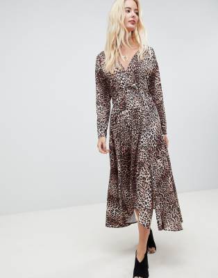 long sleeve animal print midi dress