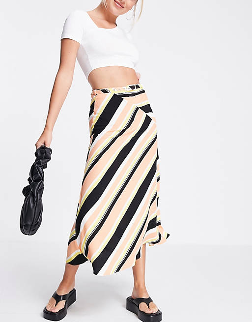 Women wrap midi skirt with d ring in stripe print 