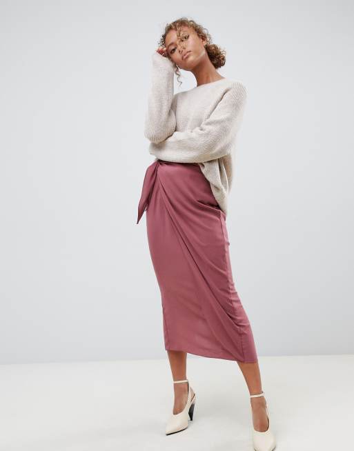 Tie front 2025 wrap midi skirt