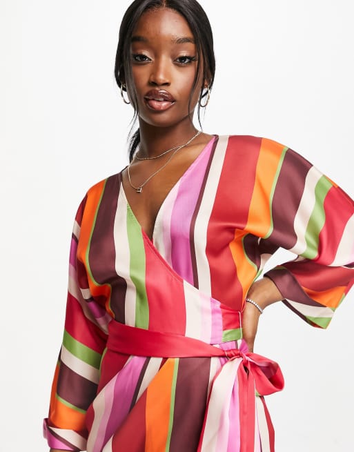 ASOS DESIGN wrap mini dress in 70s striped print