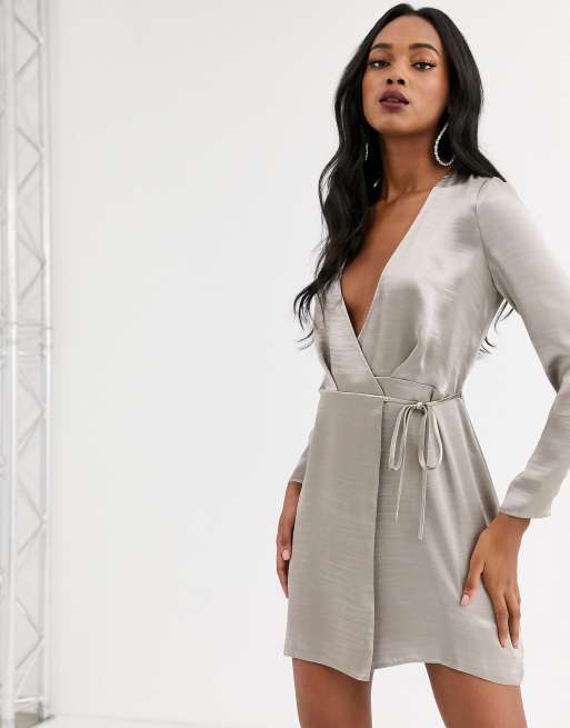ASOS DESIGN wrap mini dress in high shine satin | ASOS