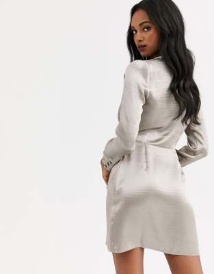 satin wrap mini dress