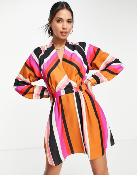 ASOS DESIGN wrap mini dress in stripe