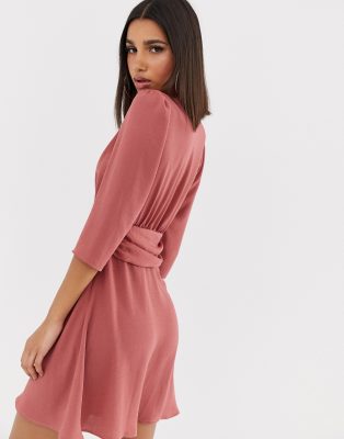 ruched wrap mini dress