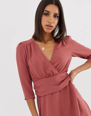 ruched wrap mini dress