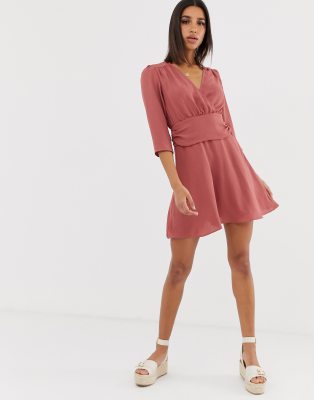 ruched wrap mini dress