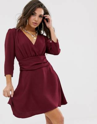 ruched wrap mini dress