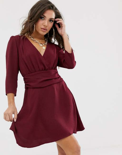 ASOS DESIGN wrap mini dress with ruched waist