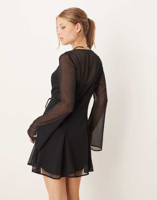 ASOS DESIGN wrap mini dress with ties in black
