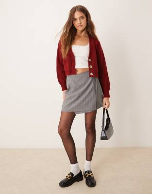 Asos Design Wrap Mini Skirt Gray Pinstripe