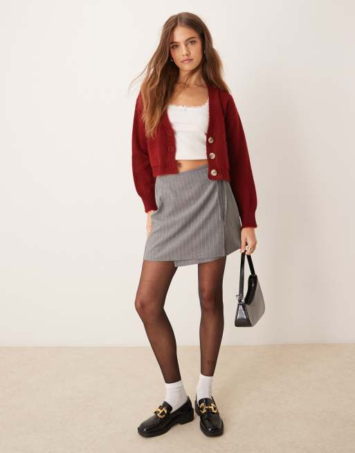 ASOS DESIGN wrap mini skirt in grey pinstripe