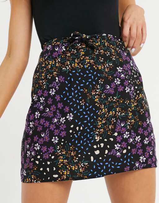 Floral Print Wrap Skirt with Tie-Up Waist