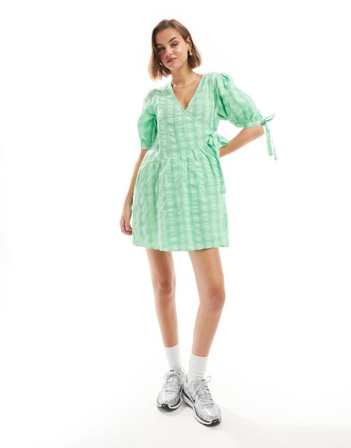 FhyzicsShops DESIGN wrap mini smock dress in bright gingham