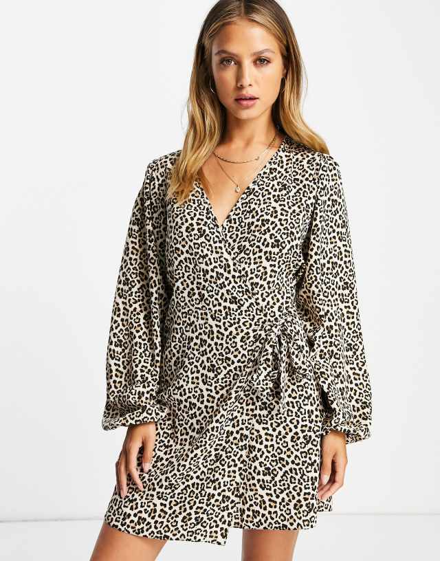 ASOS DESIGN wrap mini tea dress in animal