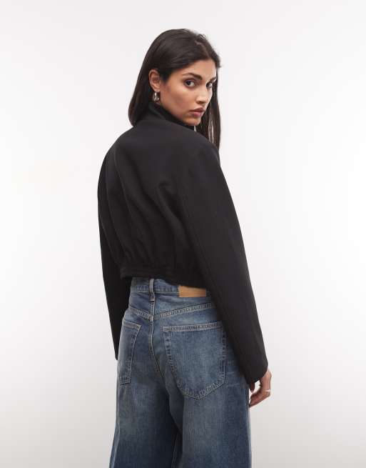 ASOS DESIGN wrap neck crop blazer jacket in black, 4 of 4
