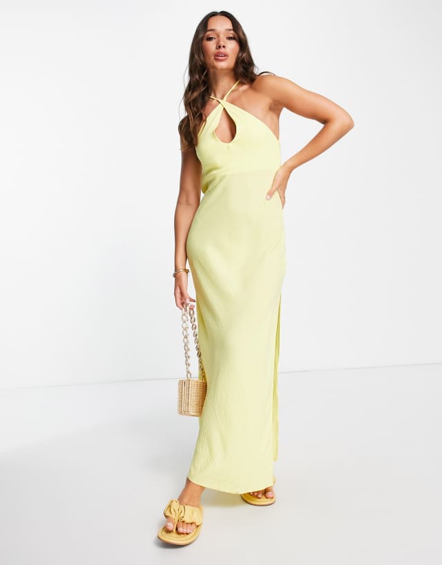 ASOS DESIGN wrap neck maxi dress with thigh split in mandarin