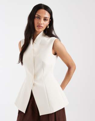 ASOS DESIGN wrap neck waistcoat in ivory