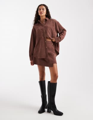 Asos Design Wrap-over Corduroy Skirt In Brown