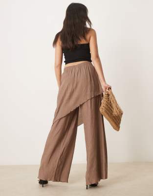 Asos Design Wrap Over Crinkle Pants In Brown