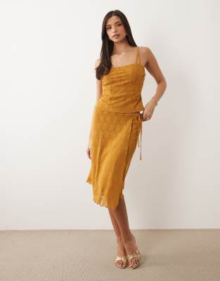 Asos Design Wrap Over Lace Awkward Length Skirt In Brown