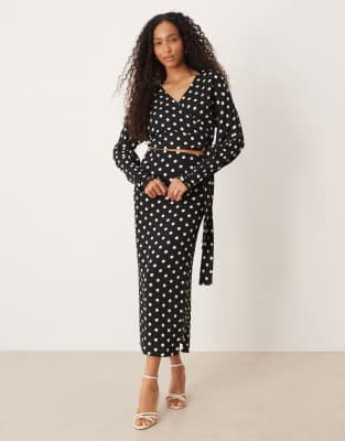 Asos Design Wrap Over Long Sleeve Blouse In Black