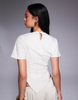 Asos Design Wrap Over Ruched Detail Woven Tee