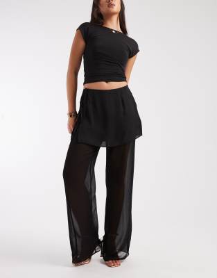 Asos Design Wrap Over Skirted Sheer Pants In Black