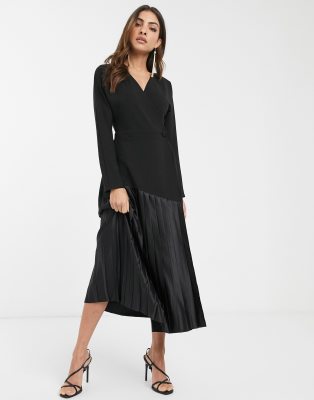 asos design wrap detail midi dress with long sleeves