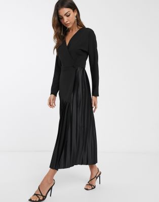 asos black pleated dress