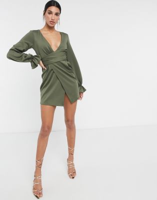 plunging wrap mini dress