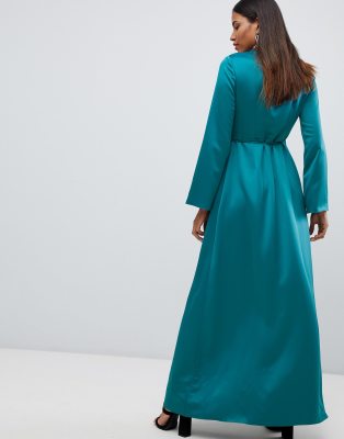 satin maxi dress with sleeves