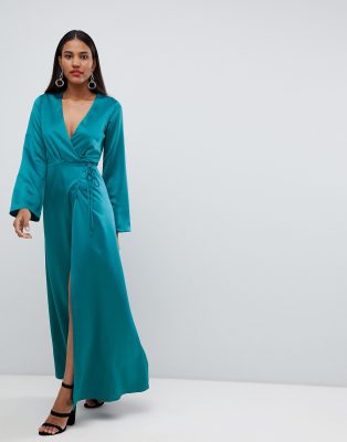 satin long wrap dress