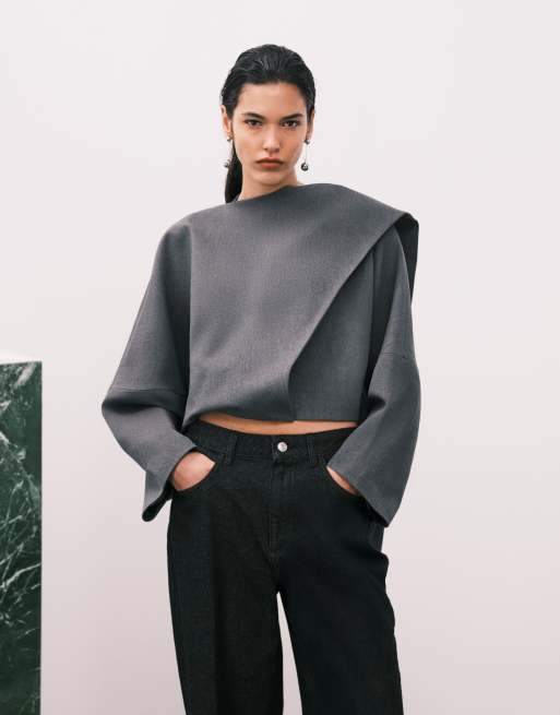 ASOS DESIGN wrap scarf batwing jacket in gray, 4 of 4