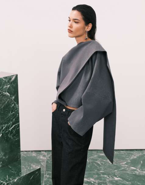 ASOS DESIGN wrap scarf batwing jacket in grey - view 1