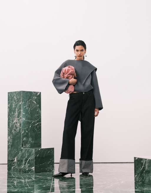 ASOS DESIGN wrap scarf batwing jacket in gray