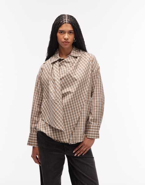 ASOS DESIGN wrap scarf detail oversized shirt in check - view 1