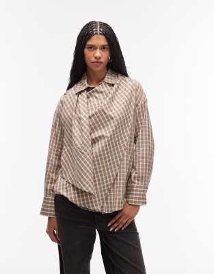 Asos Design Wrap Scarf Detail Oversized Shirt In Multi