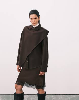Asos Design Wrap Scarf Oversized Shirt In Green