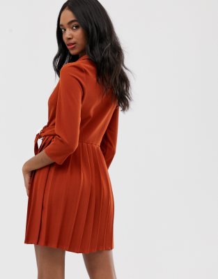 shirt dress with pleated skirt