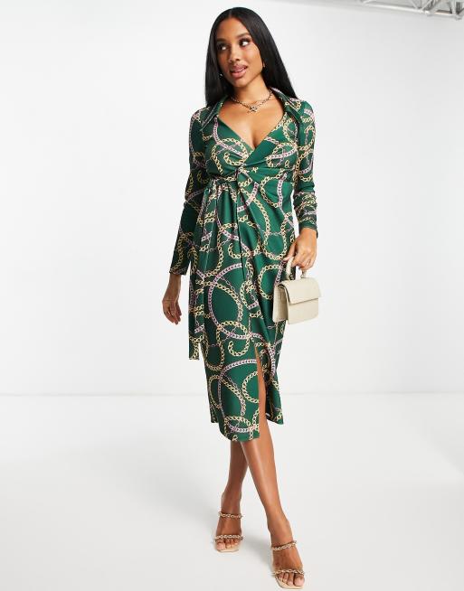 ASOS DESIGN wrap shirt midi dress in chain print