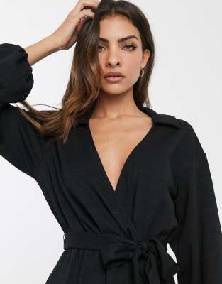 asos white wrap textured smock dress